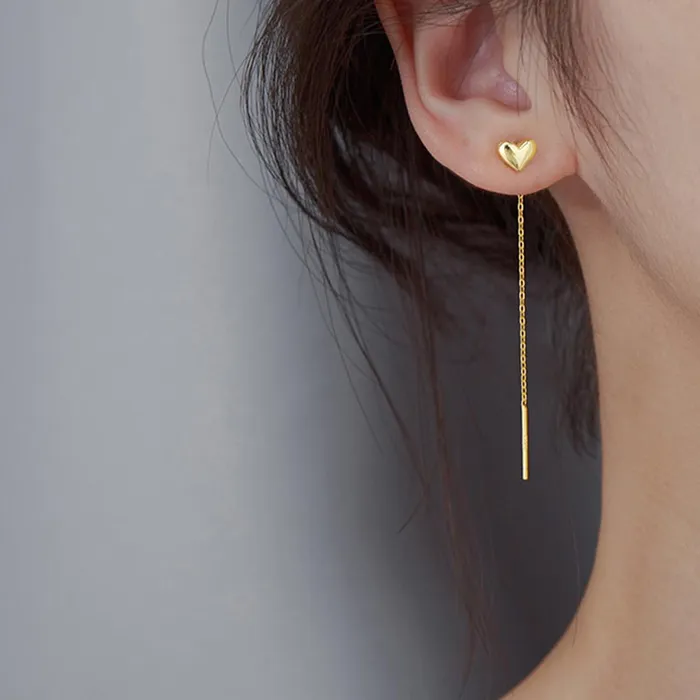 Earrings Yellow Chimes Kairangi Threader Earrings for Women Gold Plated Heart Shaped Long Chain Threader Earrings For Women and Girls