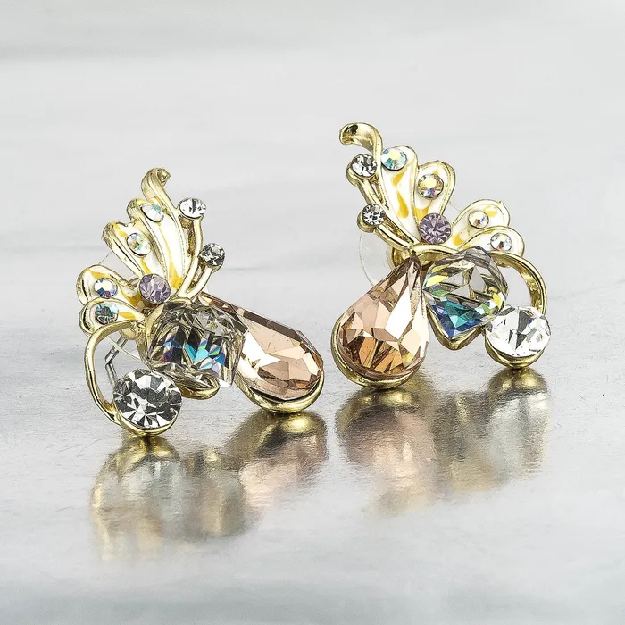 Earrings Yellow Chimes Moxie Collection Butterfly Multicolor Crystal Stud Earrings For Women Girls Brown Yellow Chimes