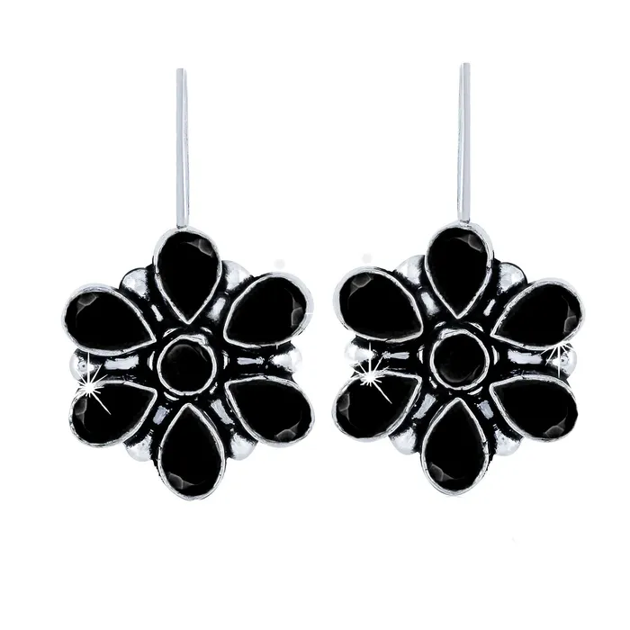 Earrings Yellow Chimes Oxidised Drop Earrings for Women Silver Oxidised Handmand Floral Charm Studded Black Stone Drop Earrings Women And Girls Yellow Chimes Earrings Yellow Chimes Oxidised Drop Earrings for Women Silver Oxidised Handmand Floral Charm Studded Black Stone Drop Earrings Women And Girls Yellow Chimes