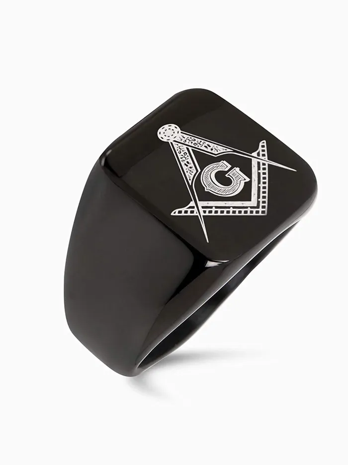 Earrings Yellow Chimes Rings for Men Rock Cool Casual Ring AG Masonic Logo Religious Freemason Symbol Black Titanium Steel Ring for Men Boys 8 Yellow Chimes