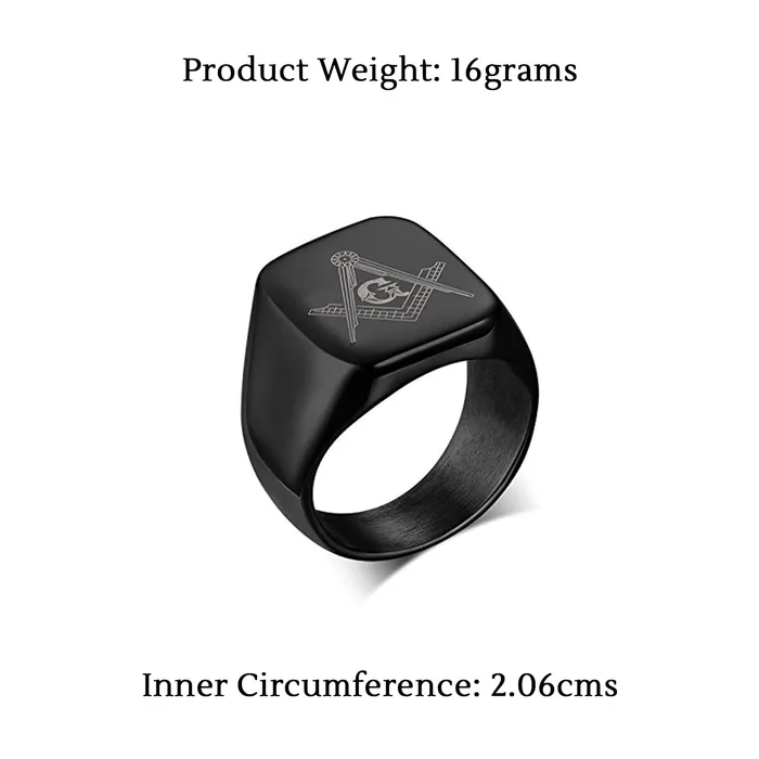 Earrings Yellow Chimes Rings for Men Rock Cool Casual Ring AG Masonic Logo Religious Freemason Symbol Black Titanium Steel Ring for Men Boys 8 Yellow Chimes