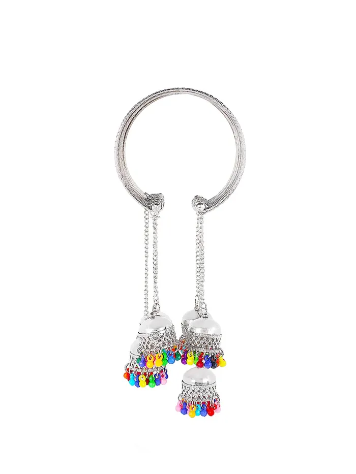 Earrings Yellow Chimes Traditional Oxidized Silver Brass Jhumki Latkan Tassels Charms Adjustable Bangle Kadaa Bracelet for Girls and Women Yellow Chimes