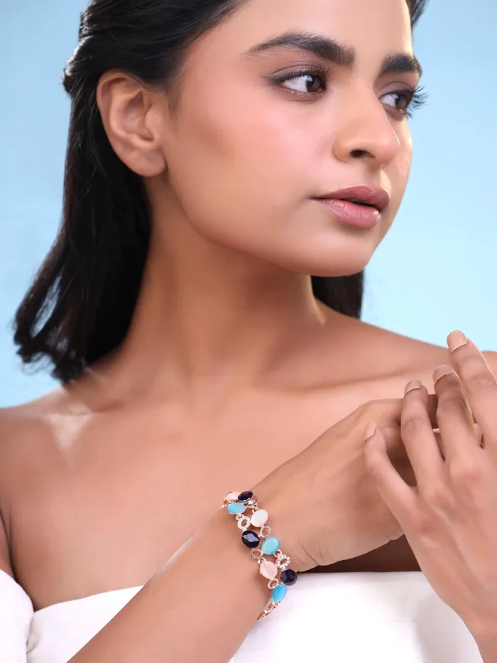 Earrings Yellow Chimes Women Crystal Bracelets Rose Gold Plated Bracelets For Women Multicolor CZ Crystals Bracelet For Woman Birthday Gift for Girls Women Anniversary Gift for Wife Yellow Chimes
