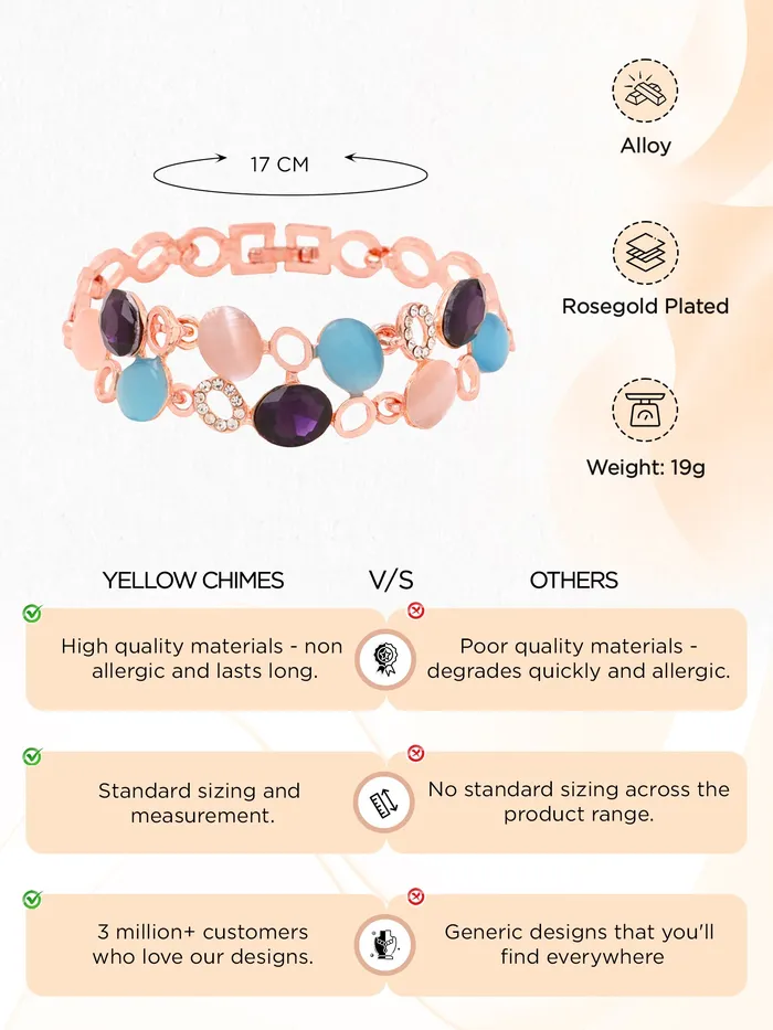 Earrings Yellow Chimes Women Crystal Bracelets Rose Gold Plated Bracelets For Women Multicolor CZ Crystals Bracelet For Woman Birthday Gift for Girls Women Anniversary Gift for Wife Yellow Chimes