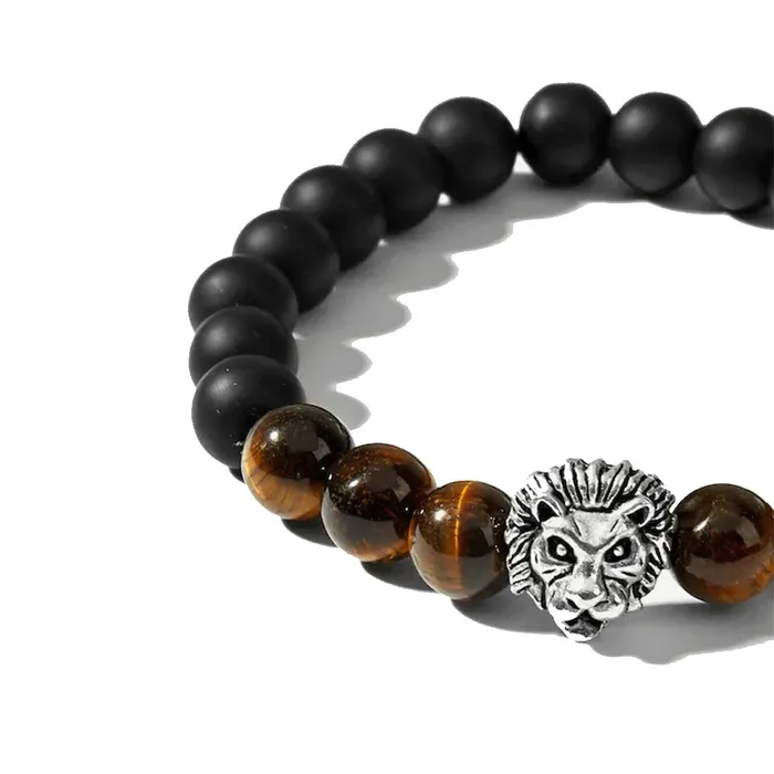 Earrings Yellow Chimes Yellow Chimes Beads Bracelet for Men Dvine Lion Head Natural Tigers Eye Stone Black Reiki Healing Stretchable Beads Bracelet for Men and Boys