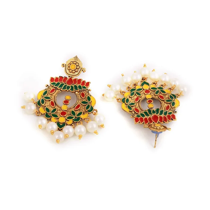 Earrings Yellow Chimes Yellow Chimes Beautifully Enamelled Stylish Gold Plated Meenakari Chandbali Earrings for Women and Girls