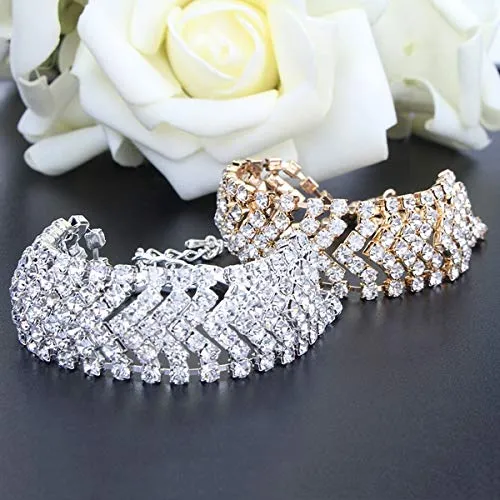 Earrings Yellow Chimes Yellow Chimes Bracelet for Women and Girls White Crystal Studded Silver Toned Chain Bracelet For Women and Girls