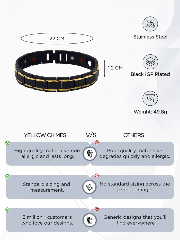 Earrings Yellow Chimes Yellow Chimes Bracelets for Men and Boys Fashion Black Bracelet for Men Stainless Steel Chain Bracelet for Men Birthday Gift for Men and Boys Anniversary Gift for Husband