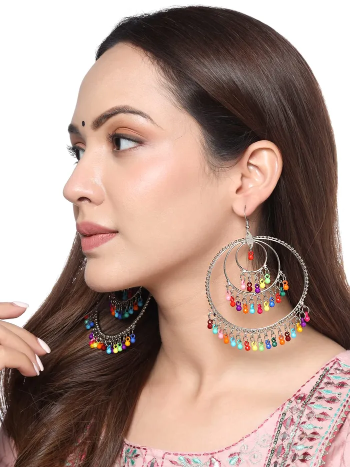 Earrings Yellow Chimes Yellow Chimes Chandbali Earrings for Women Oxidised Silver Combo of 2 Pairs Traditional Chand bali Earrings for Women and Girls