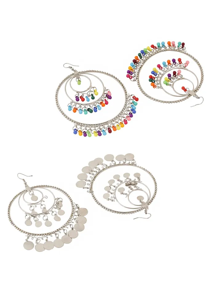 Earrings Yellow Chimes Yellow Chimes Chandbali Earrings for Women Oxidised Silver Combo of 2 Pairs Traditional Chand bali Earrings for Women and Girls