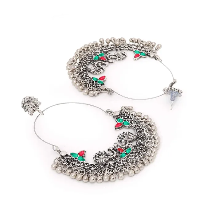 Earrings Yellow Chimes Yellow Chimes Chandbali Earrings for Women Oxidised Silver Combo of 2 Pairs Traditional Chand bali Earrings for Women and Girls
