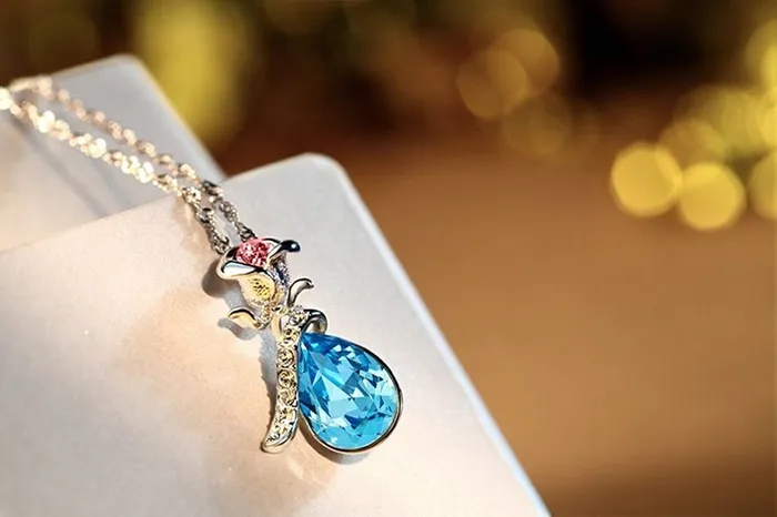 Earrings Yellow Chimes Yellow Chimes Crystals from Swarovski Silver Blue Flower Designer Crystal Pendant for Women and Girls