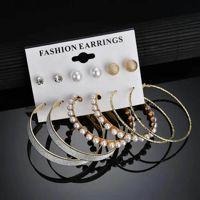 Earrings Yellow Chimes Yellow Chimes Earrings for Women and Girls Fashion White Pearl Hoops Set Gold Plated Combo of 12 Pairs Stud Hoop Earring Set Birthday Gift for girls and women Anniversary Gift for Wife