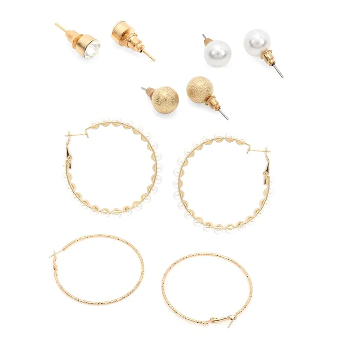 Earrings Yellow Chimes Yellow Chimes Earrings for Women and Girls Fashion White Pearl Hoops Set Gold Plated Combo of 12 Pairs Stud Hoop Earring Set Birthday Gift for girls and women Anniversary Gift for Wife