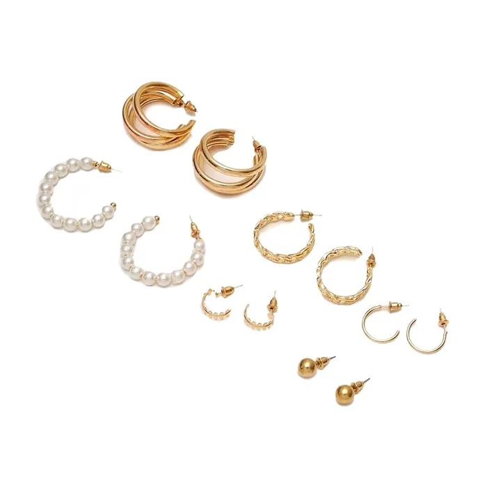 Earrings Yellow Chimes Yellow Chimes Earrings for Women and Girls Fashion White Pearl Hoops Set Gold Plated Combo of 12 Pairs Stud Hoop Earring Set Birthday Gift for girls and women Anniversary Gift for Wife