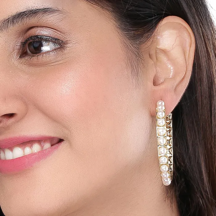Earrings Yellow Chimes Yellow Chimes Earrings for Women and Girls Fashion White Pearl Hoops Set Gold Plated Combo of 12 Pairs Stud Hoop Earring Set Birthday Gift for girls and women Anniversary Gift for Wife