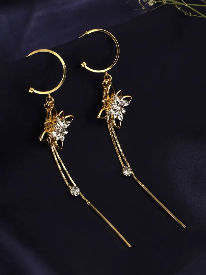 Earrings Yellow Chimes Yellow Chimes Earrings for Women and Girls Floral Designed Dangler Gold Tone Long Dangler Earrings Birthday Gift for girls and women Anniversary Gift for Wife