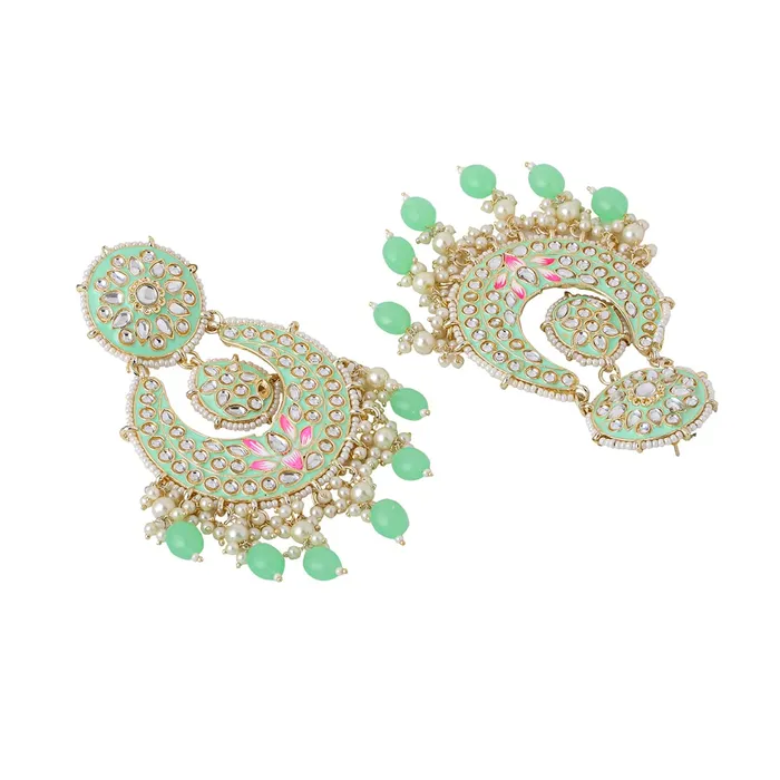Earrings Yellow Chimes Yellow Chimes Earrings for Women and Girls Traditional Meenakari Chandbali Gold Toned Green Meenakari Chandbali Earrings Birthday Gift for girls and women Anniversary Gift for Wife