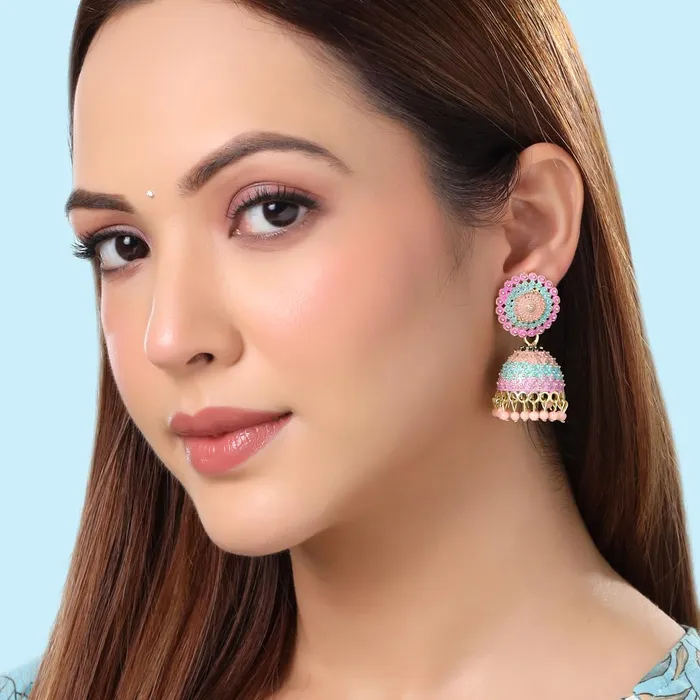 Earrings Yellow Chimes Yellow Chimes Earrings for Women and Girls Traditional Multicolor Meenakari Jhumka Gold Plated Earring Set Dome Shaped Jhumki Earrings Combo Birthday Gift for Girls Women ME 10