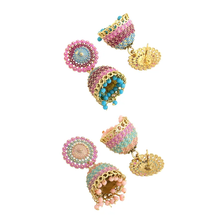 Earrings Yellow Chimes Yellow Chimes Earrings for Women and Girls Traditional Multicolor Meenakari Jhumka Gold Plated Earring Set Dome Shaped Jhumki Earrings Combo Birthday Gift for Girls Women ME 10