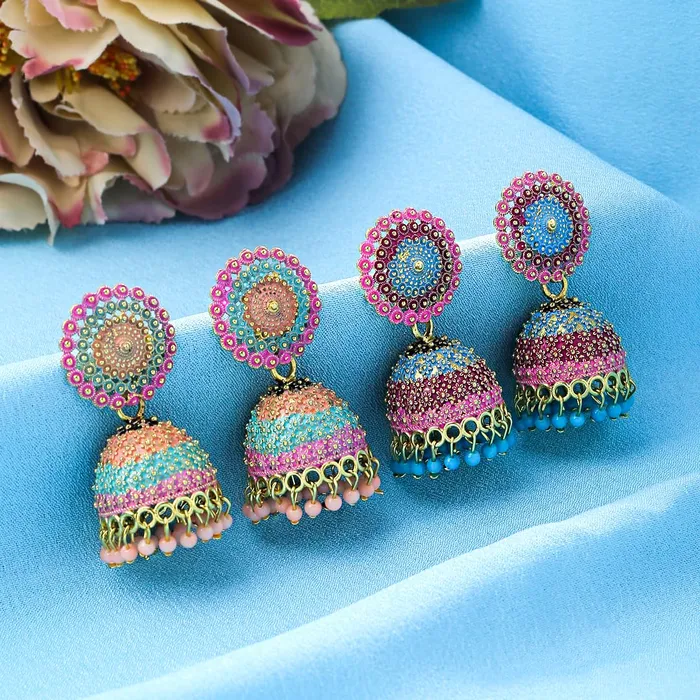 Earrings Yellow Chimes Yellow Chimes Earrings for Women and Girls Traditional Multicolor Meenakari Jhumka Gold Plated Earring Set Dome Shaped Jhumki Earrings Combo Birthday Gift for Girls Women ME 10