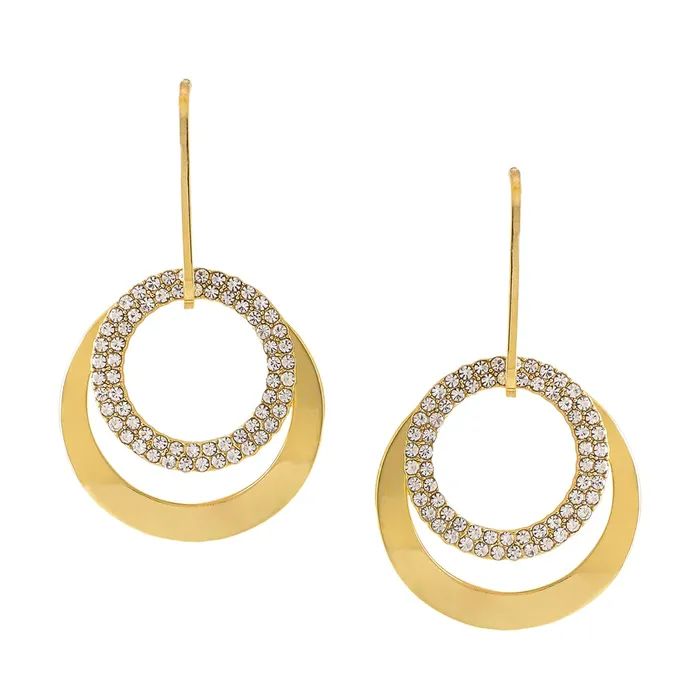 Earrings Yellow Chimes Yellow Chimes Earrings For Women Gold Plated Crystal Studded Double Open Circle Hanging Drop Earrings For Women and Girls Earrings Yellow Chimes Yellow Chimes Earrings For Women Gold Plated Crystal Studded Double Open Circle Hanging Drop Earrings For Women and Girls