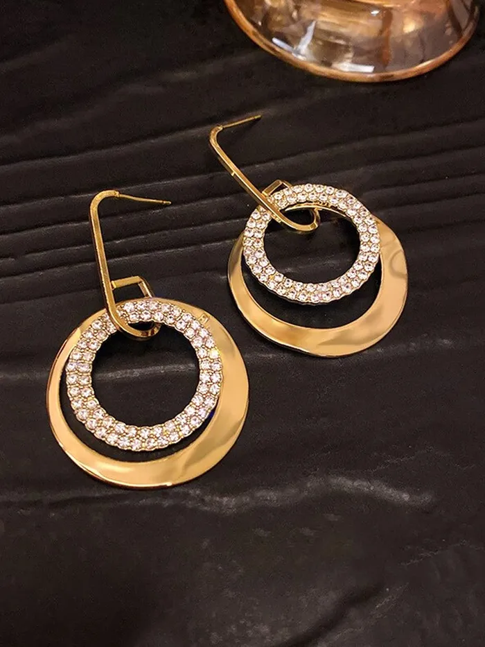 Earrings Yellow Chimes Yellow Chimes Earrings For Women Gold Plated Crystal Studded Double Open Circle Hanging Drop Earrings For Women and Girls