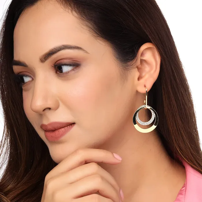 Earrings Yellow Chimes Yellow Chimes Earrings For Women Gold Plated Crystal Studded Double Open Circle Hanging Drop Earrings For Women and Girls