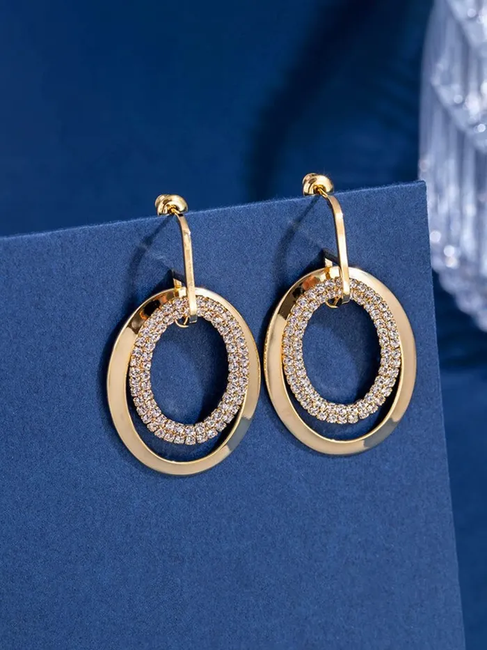 Earrings Yellow Chimes Yellow Chimes Earrings For Women Gold Plated Crystal Studded Double Open Circle Hanging Drop Earrings For Women and Girls