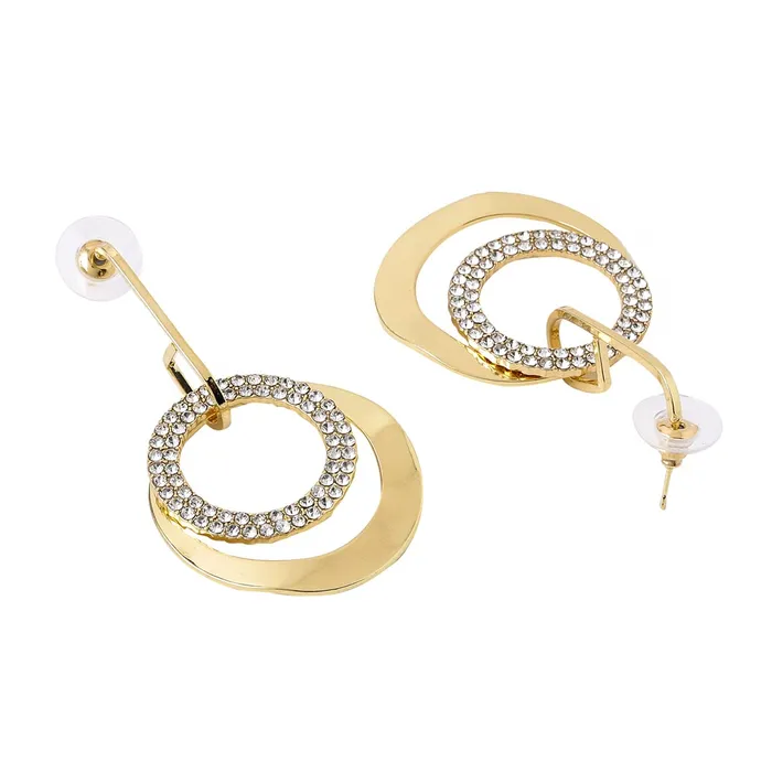 Earrings Yellow Chimes Yellow Chimes Earrings For Women Gold Plated Crystal Studded Double Open Circle Hanging Drop Earrings For Women and Girls