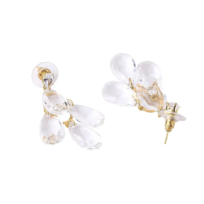 Earrings Yellow Chimes Yellow Chimes Earrings For Women Gold Tone Clear Crystal Studded Teardrop Shape Dangle Drop Earrings For Women and Girls