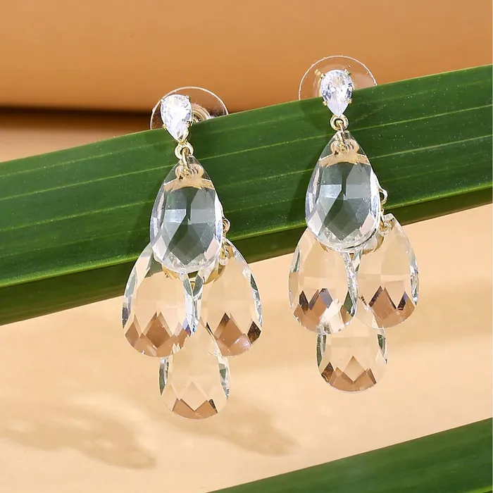 Earrings Yellow Chimes Yellow Chimes Earrings For Women Gold Tone Clear Crystal Studded Teardrop Shape Dangle Drop Earrings For Women and Girls