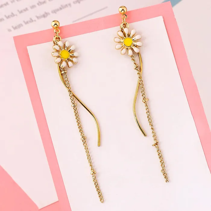Earrings Yellow Chimes Yellow Chimes Earrings For Women Gold Tone Twisted Wire Flower Stud Dangle Earrings For Women and Girls