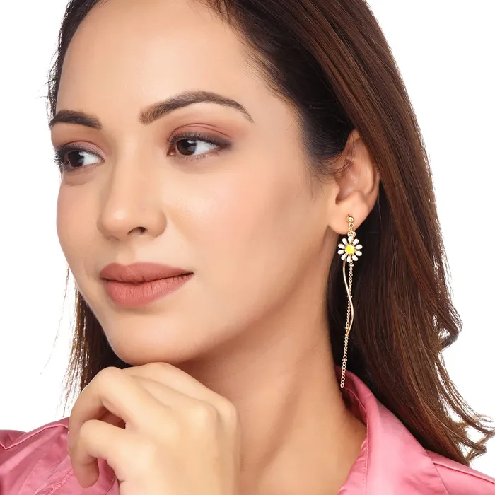 Earrings Yellow Chimes Yellow Chimes Earrings For Women Gold Tone Twisted Wire Flower Stud Dangle Earrings For Women and Girls