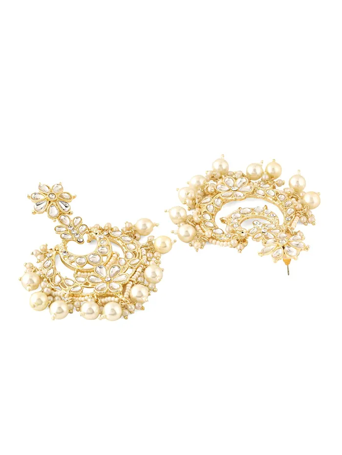 Earrings Yellow Chimes Yellow Chimes Earrings for Women Gold Toned Kundan Studded Pearl Drop Chandbali Designed Drop Earrings for Women and Girls