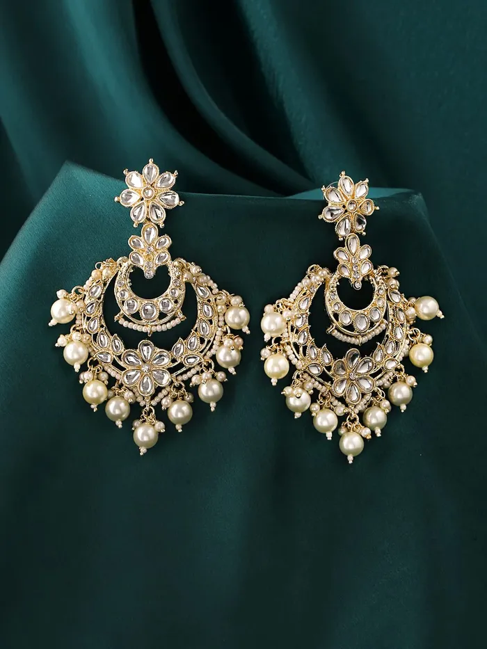Earrings Yellow Chimes Yellow Chimes Earrings for Women Gold Toned Kundan Studded Pearl Drop Chandbali Designed Drop Earrings for Women and Girls