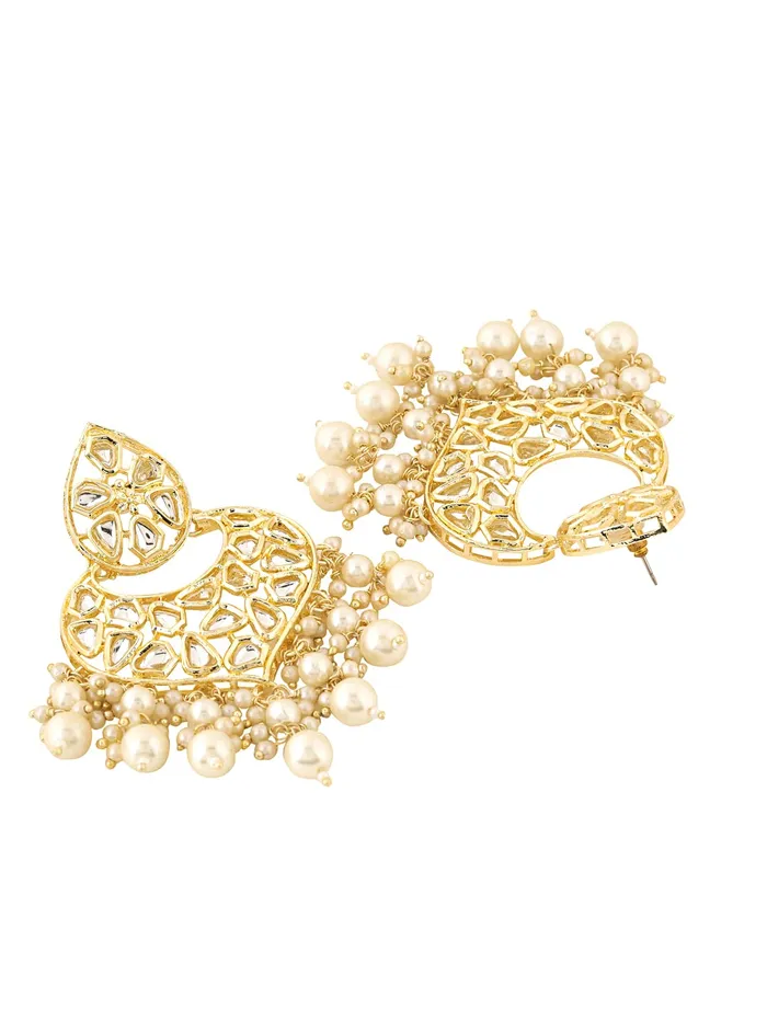 Earrings Yellow Chimes Yellow Chimes Earrings for Women Gold Toned Kundan Studded Pearl Drop Chandbali Earrings for Women and Girls