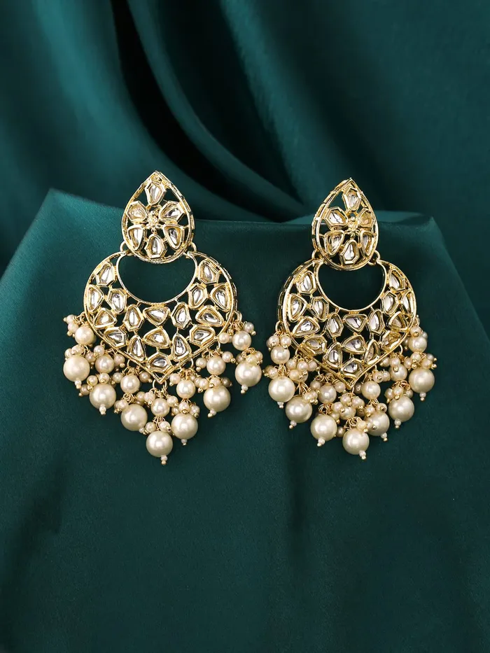 Earrings Yellow Chimes Yellow Chimes Earrings for Women Gold Toned Kundan Studded Pearl Drop Chandbali Earrings for Women and Girls