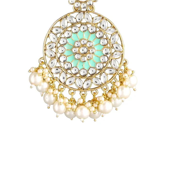 Earrings Yellow Chimes Yellow Chimes Ethnic Gold Plated Green Meenakari Touch Traditional Kundan Studded Round Design Pearl moti Dangler Earrings for Women and Girls Medium YCTJER82KUDCRGR