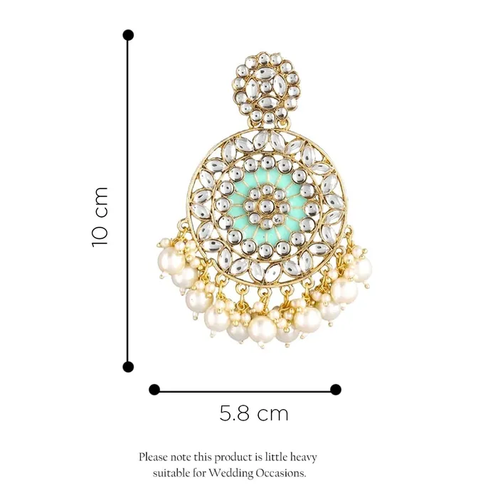 Earrings Yellow Chimes Yellow Chimes Ethnic Gold Plated Green Meenakari Touch Traditional Kundan Studded Round Design Pearl moti Dangler Earrings for Women and Girls Medium YCTJER82KUDCRGR