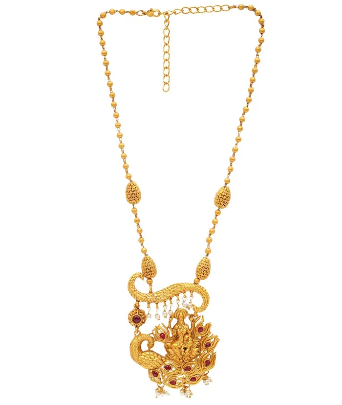 Earrings Yellow Chimes Yellow Chimes Ethnic Temple Jewellery Set Gold Plated Lakshmi Jewelry Set Traditional Long Haram Necklace Set for Women Girls