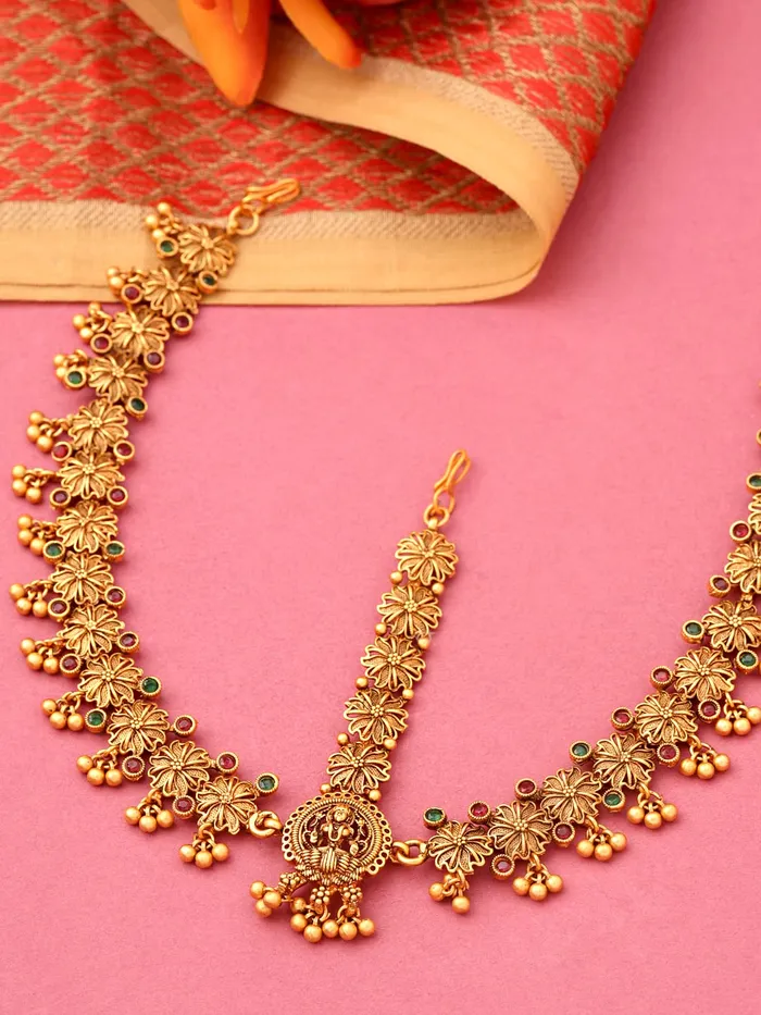 Earrings Yellow Chimes Yellow Chimes Head Chain For Women Gold Toned Bridal layered Beaded Traditional Mathapatti For Women and Girls Gold2