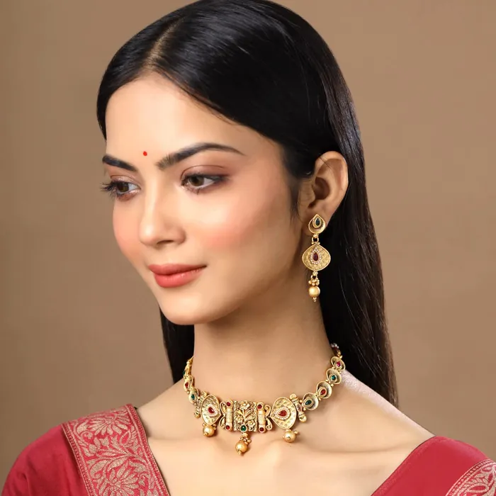 Earrings Yellow Chimes Yellow Chimes Jewellery Set for Women and Girls Bridal Jewellery Set for Wedding Gold Plated Choker Necklace Set Birthday Gift for girls and women Anniversary Gift for Wife