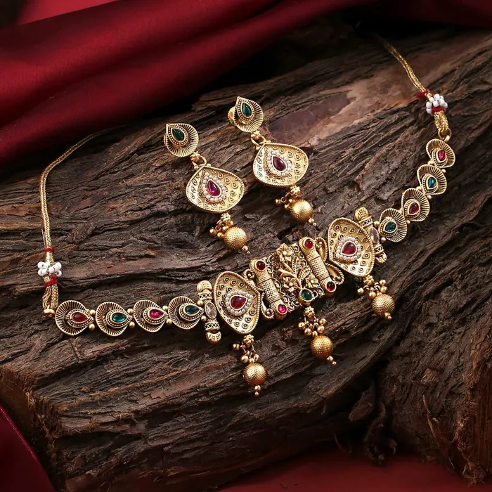 Earrings Yellow Chimes Yellow Chimes Jewellery Set for Women and Girls Bridal Jewellery Set for Wedding Gold Plated Choker Necklace Set Birthday Gift for girls and women Anniversary Gift for Wife