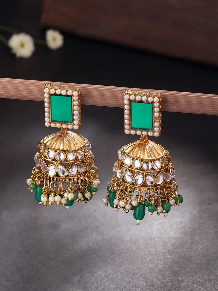 Earrings Yellow Chimes Yellow Chimes Jhumka Earrings Elegant Gold Plated Design 65cm Green Accent For Women