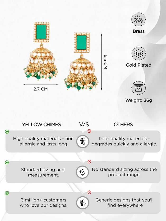 Earrings Yellow Chimes Yellow Chimes Jhumka Earrings Elegant Gold Plated Design 65cm Green Accent For Women