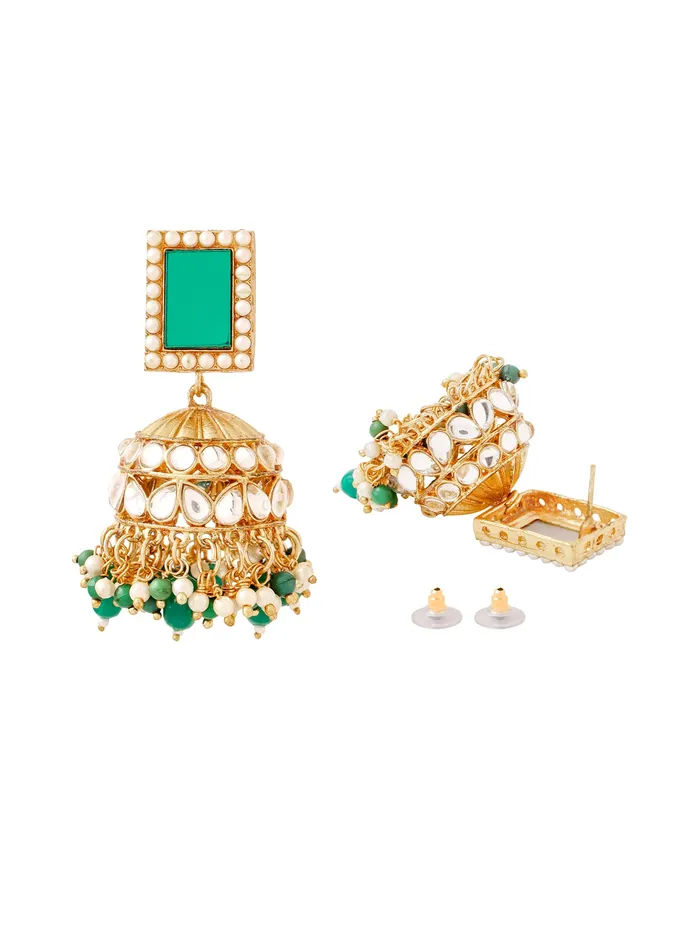 Earrings Yellow Chimes Yellow Chimes Jhumka Earrings Elegant Gold Plated Design 65cm Green Accent For Women
