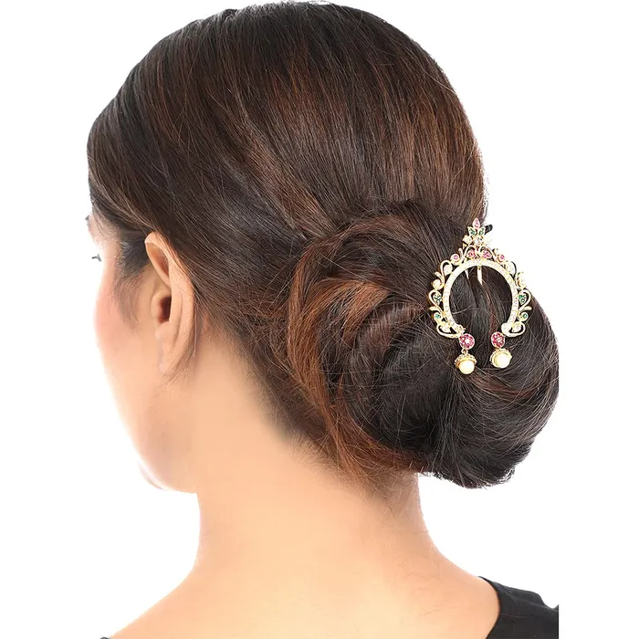 Earrings Yellow Chimes Yellow Chimes Juda Pin for Women ADAmerican Diamond Juda Pin Flower Hair Accessories Gold Plated Bridal Ambada Juda Pin for Women and Girls