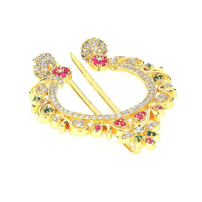 Earrings Yellow Chimes Yellow Chimes Juda Pin for Women ADAmerican Diamond Juda Pin Flower Hair Accessories Gold Plated Bridal Ambada Juda Pin for Women and Girls