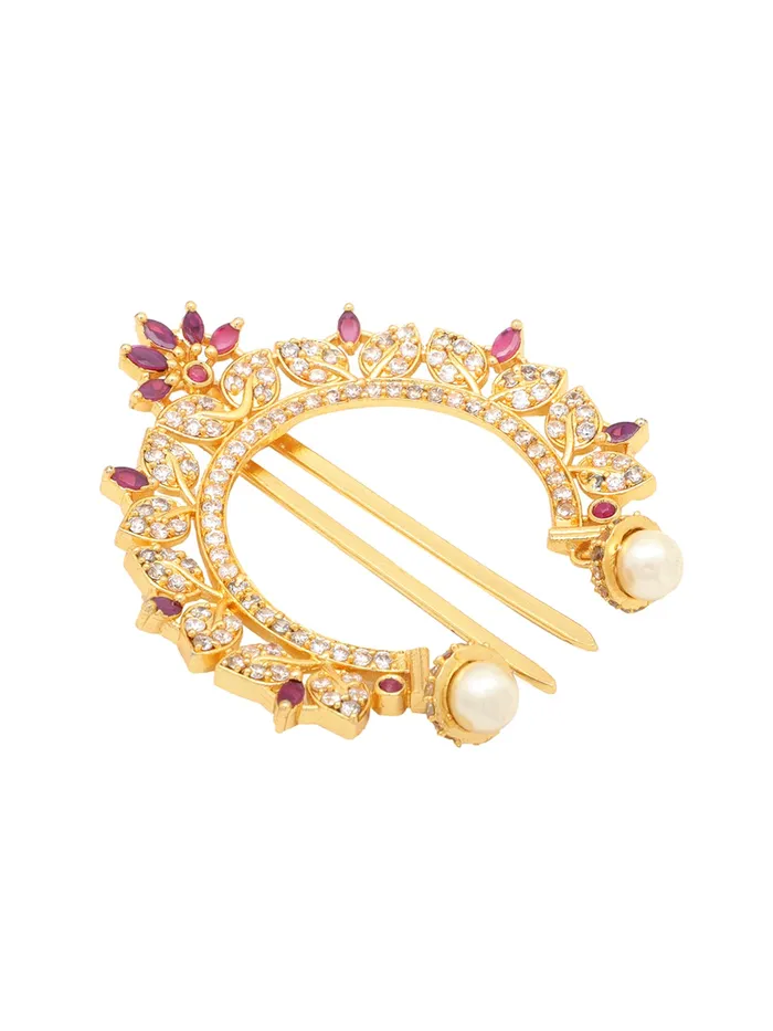 Earrings Yellow Chimes Yellow Chimes Juda Pin for Women ADAmerican Diamond Juda Pin Flower Hair Accessories Gold Plated Bridal Ambada Juda Pin for Women and Girls